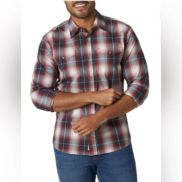 Wrangler Slim Fit Stretch Plaid Pearl Snap Shirt. Red Blue White XXL 2XL R1 - Picture 1 of 15